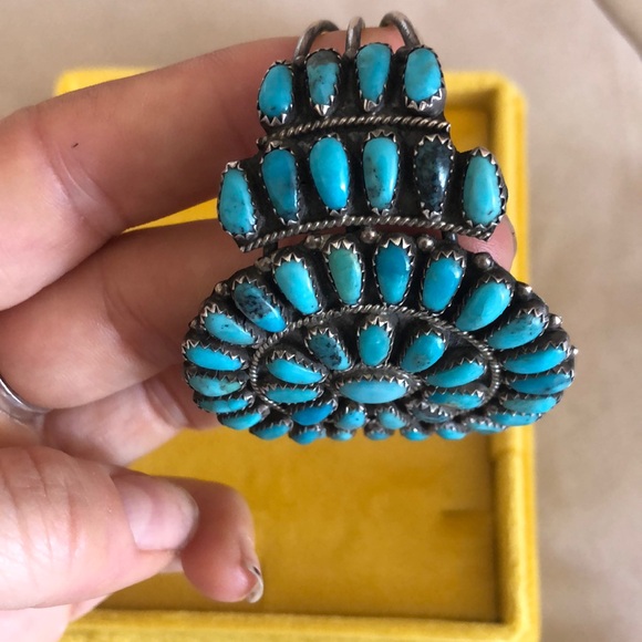 Genuine turquoise Navajo sterling silver cuff signed Larry Moses Begay LMB - Picture 7 of 8